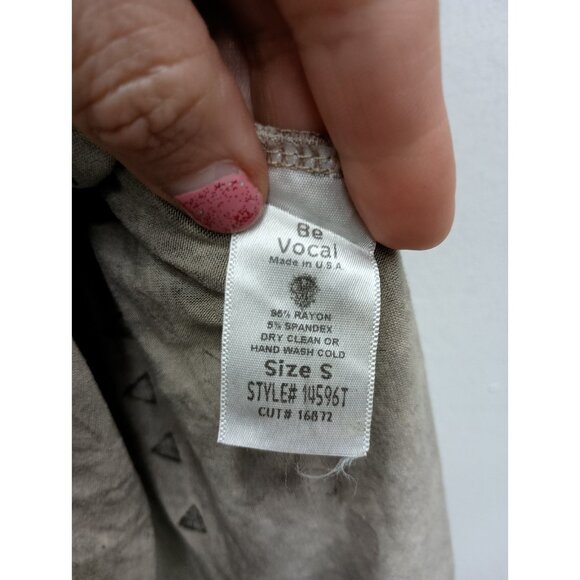 Vocal Womens Tunic Tank Top Size Small Beige Embellished BOHO Tribal Side Slit - Picture 7 of 9